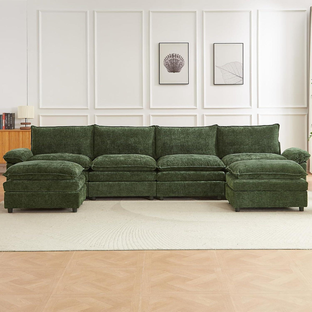JIEXI Ecksofa mit Schlaffunktion, Grün, 4-Sitzer, U-Form