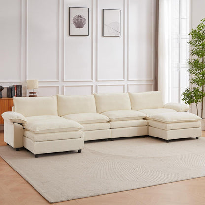 JIEXI Ecksofa mit Schlaffunktion – Beige, 4-Sitzer, U-Form