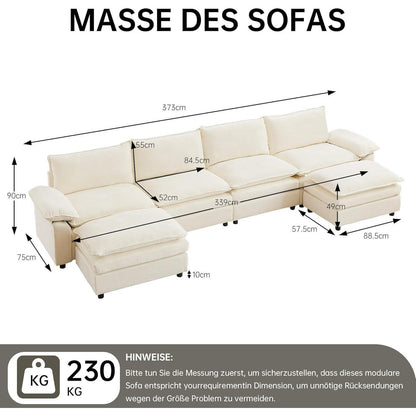 JIEXI Ecksofa mit Schlaffunktion – Beige, 4-Sitzer, U-Form