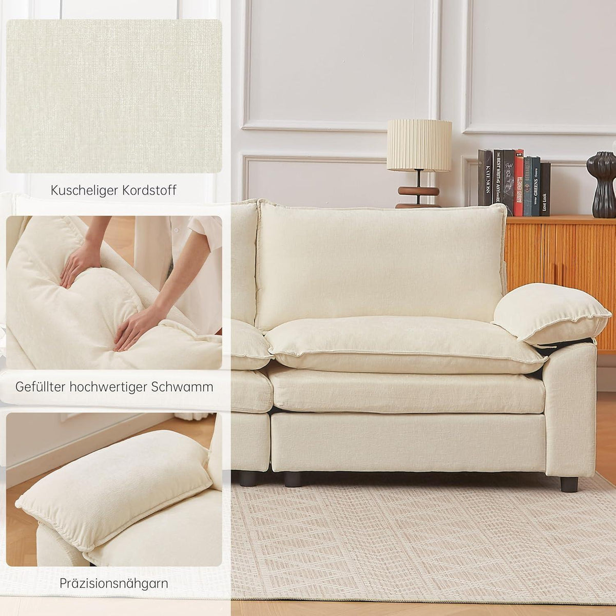 JIEXI Ecksofa mit Schlaffunktion – Beige, 4-Sitzer, U-Form
