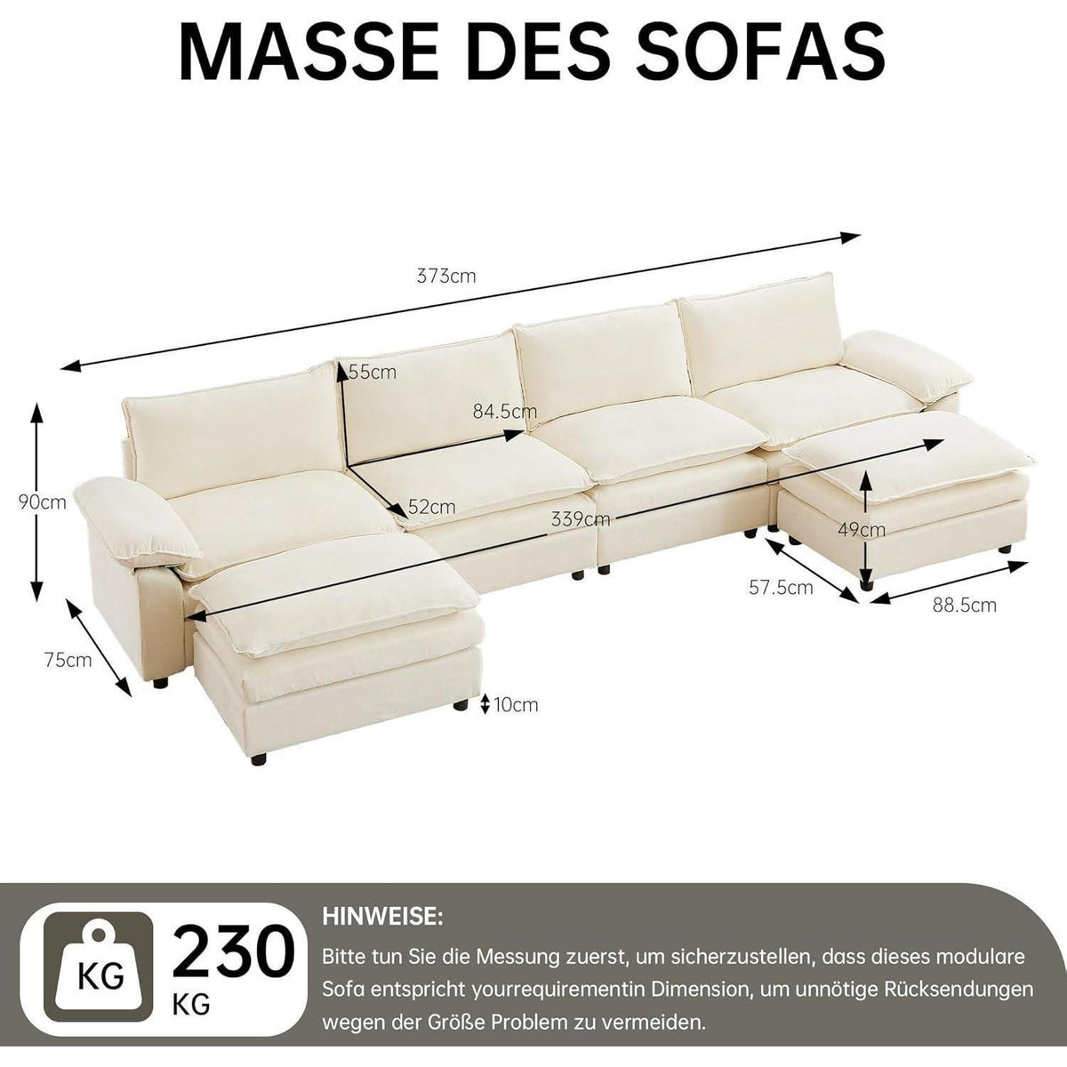 JIEXI Ecksofa mit Schlaffunktion – Beige, 4-Sitzer, U-Form