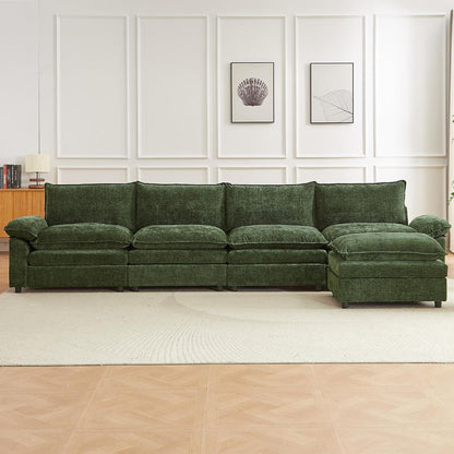 JIEXI Ecksofa mit Schlaffunktion, Grün, 4-Sitzer