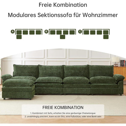 JIEXI Ecksofa mit Schlaffunktion, Grün, 4-Sitzer