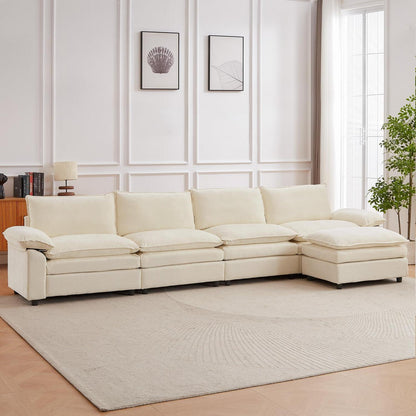 JIEXI Ecksofa mit Schlaffunktion – Beige, 4-Sitzer, L-Form