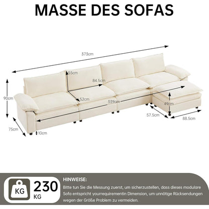 JIEXI Ecksofa mit Schlaffunktion – Beige, 4-Sitzer, L-Form