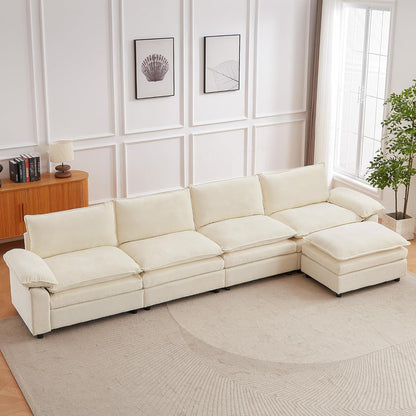 JIEXI Ecksofa mit Schlaffunktion – Beige, 4-Sitzer, L-Form