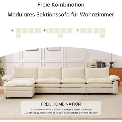 JIEXI Ecksofa mit Schlaffunktion – Beige, 4-Sitzer, L-Form