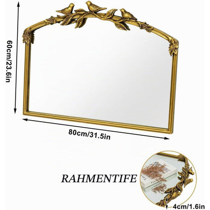 Goldener Barock Spiegel 80x60cm - Vintage Bogen-Wandspiegel mit Eisenrahmen