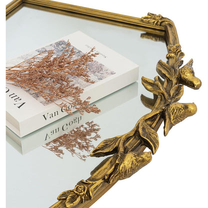 Goldener Barock Spiegel 80x60cm - Vintage Bogen-Wandspiegel mit Eisenrahmen