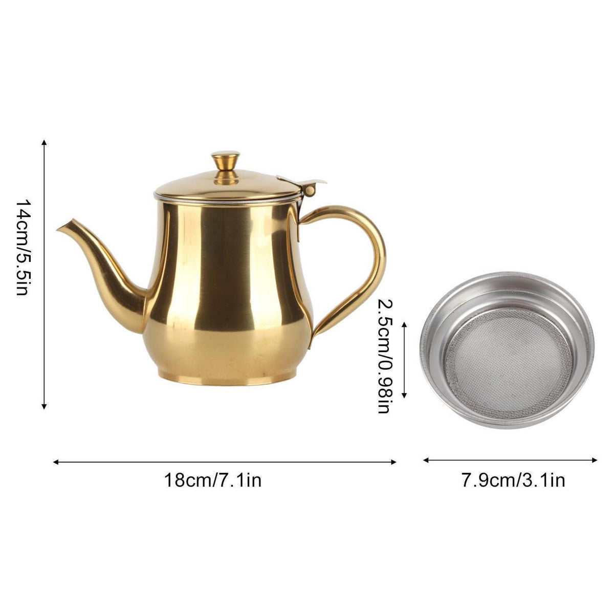 Edelstahl Teekanne 500ml mit Infuser, Gold