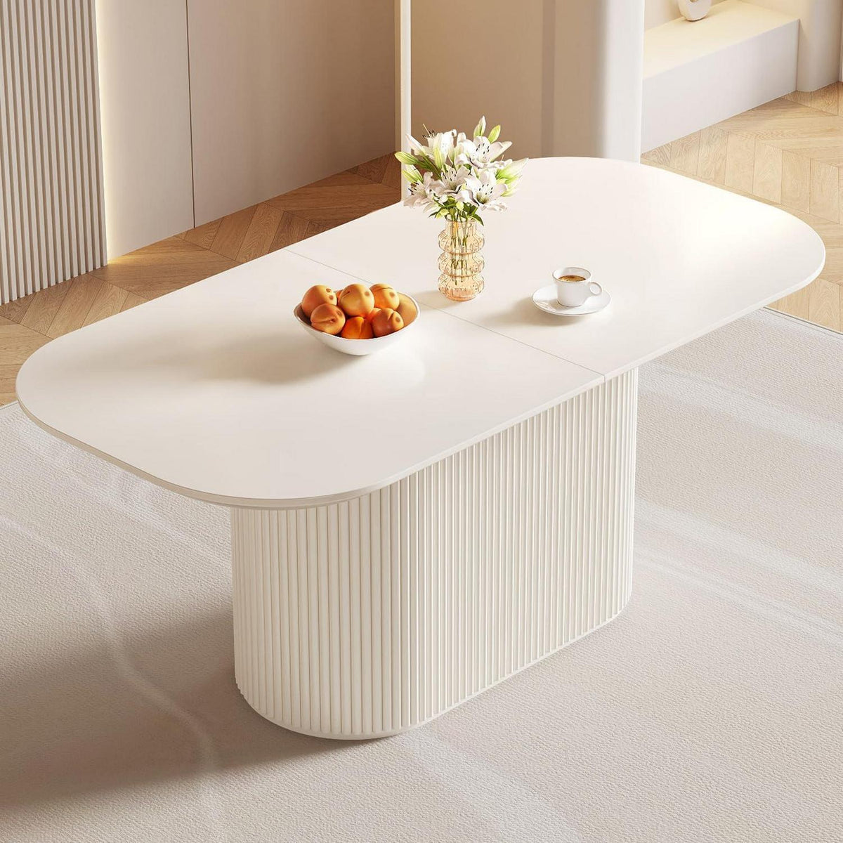 Ovaler Esstisch Weiß Beige – Moderner Küchentisch für Esszimmer