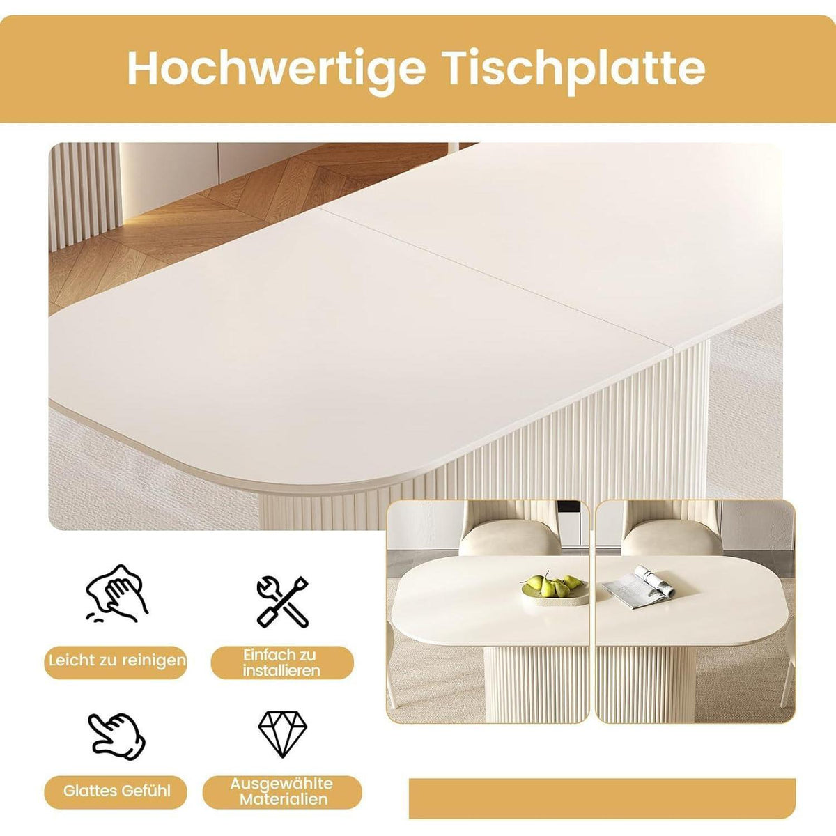 Ovaler Esstisch Weiß Beige – Moderner Küchentisch für Esszimmer