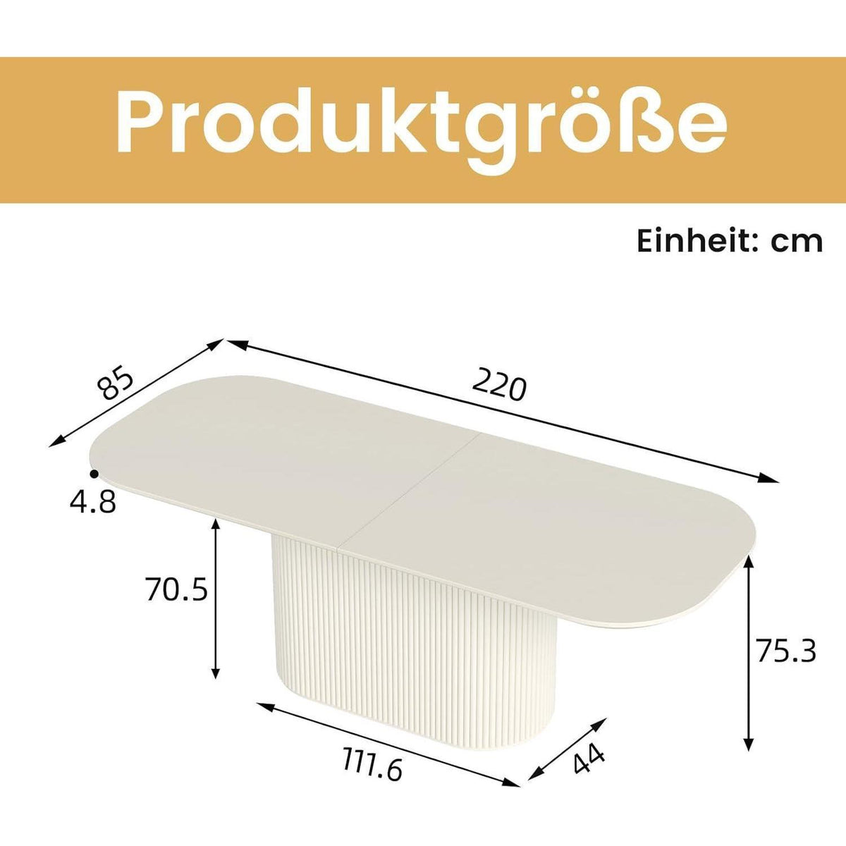 Ovaler Esstisch Weiß Beige – Moderner Küchentisch 220 cm