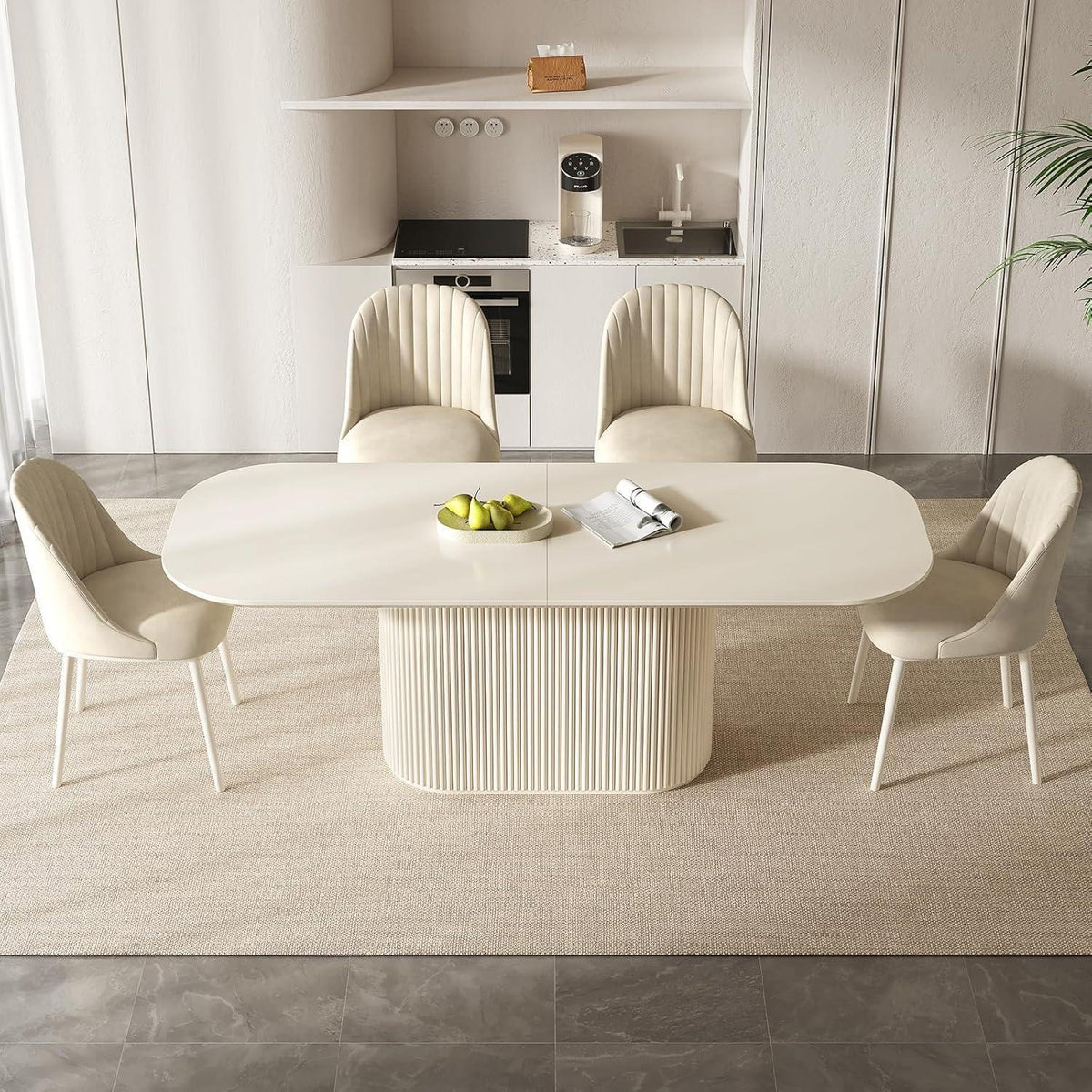 Ovaler Esstisch Weiß Beige – Moderner Küchentisch 220 cm