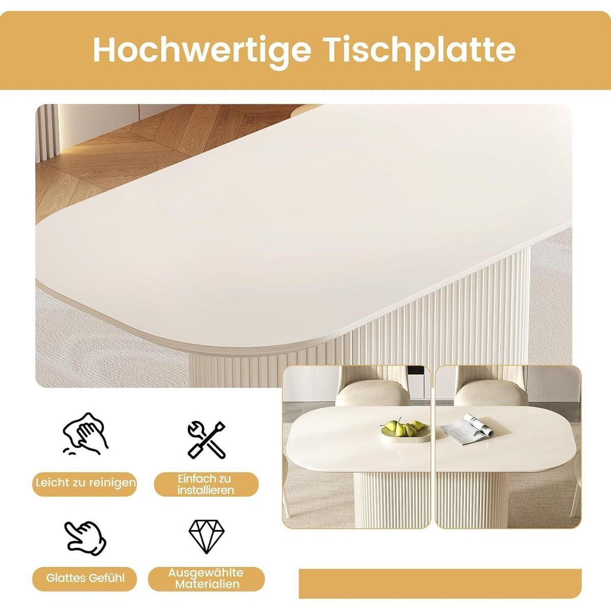 Ovaler Esstisch Weiß Beige – Moderner Küchentisch 160 cm