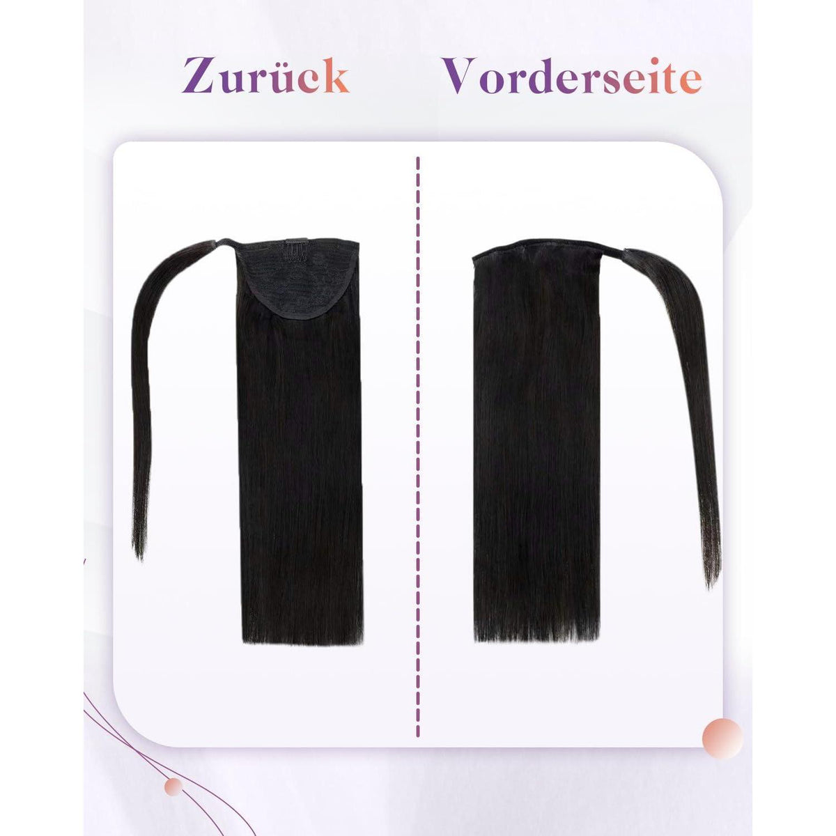 Echthaar Zopfverlängerung Schwarz 50cm - Remy Pferdeschwanz