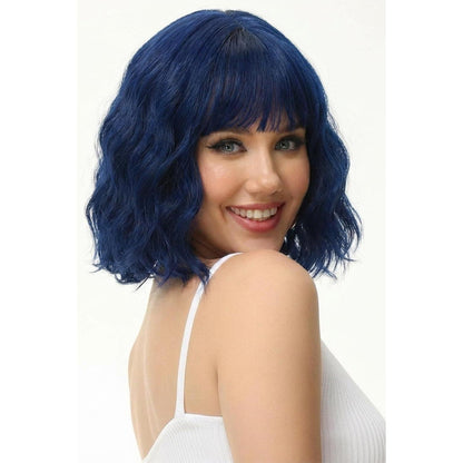 Dunkelblaue Lockige Bob Perücke mit Pony – Synthetisch & Cosplay