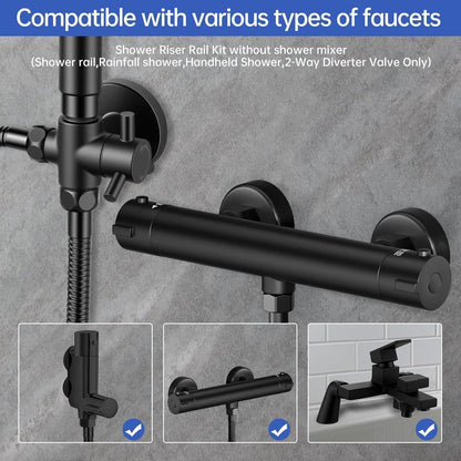 Regendusche Set Matt Schwarz, Höhenverstellbar 79-128cm