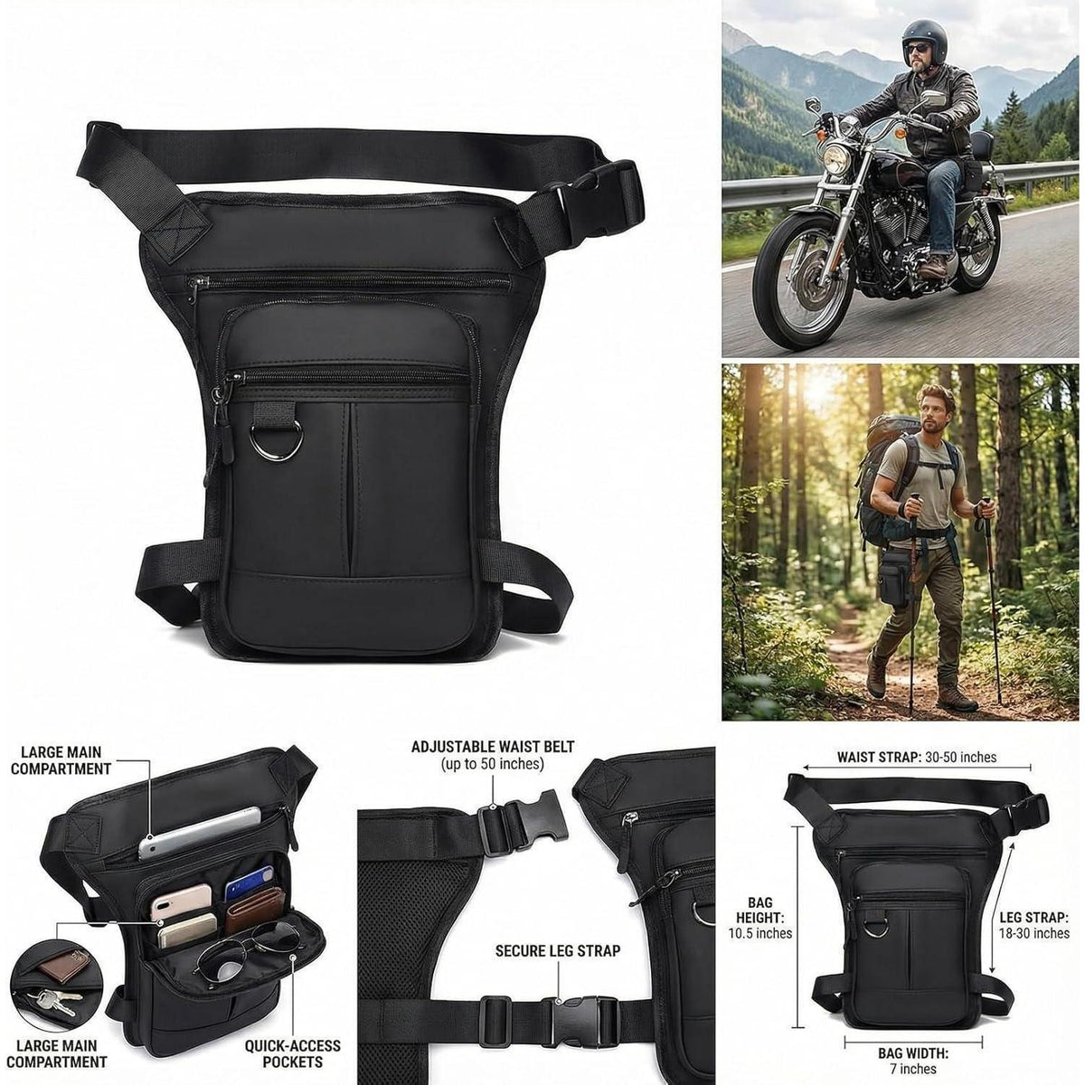 Beintasche Herren – Oxford Stoff Motorrad Hüfttasche Schwarz