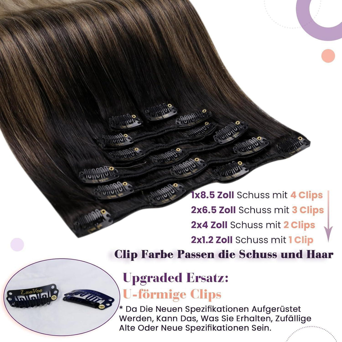 Echthaar Clip-In Haarverlängerung Schwarz Ombre Braun Blond