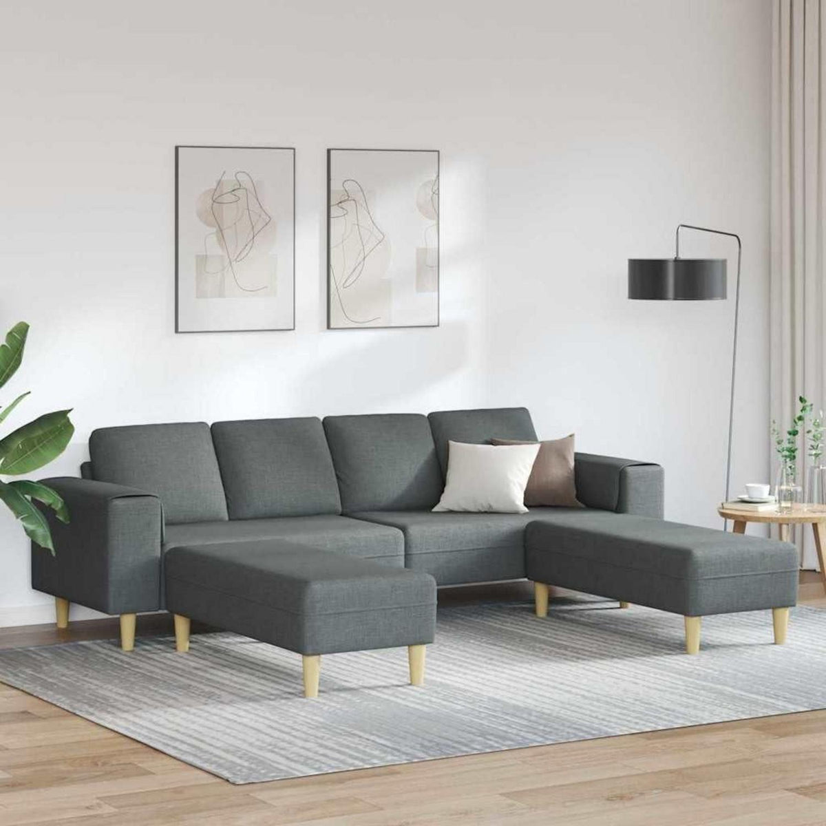 Modernes Cord Polstersofa 3-teilig Dunkelgrau mit Ottomane