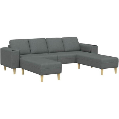 Modernes Cord Polstersofa 3-teilig Dunkelgrau mit Ottomane