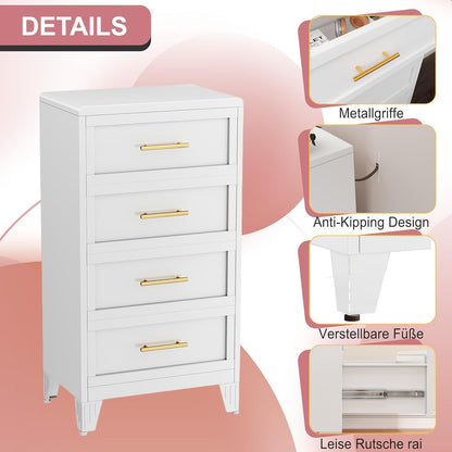 4 Schubladen Metall Datei Schrank Weiß – Kommode für Schlafzimmer & Flur