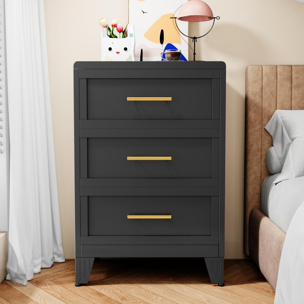 Metall Kommode mit 3 Schubladen – 90cm Schwarz