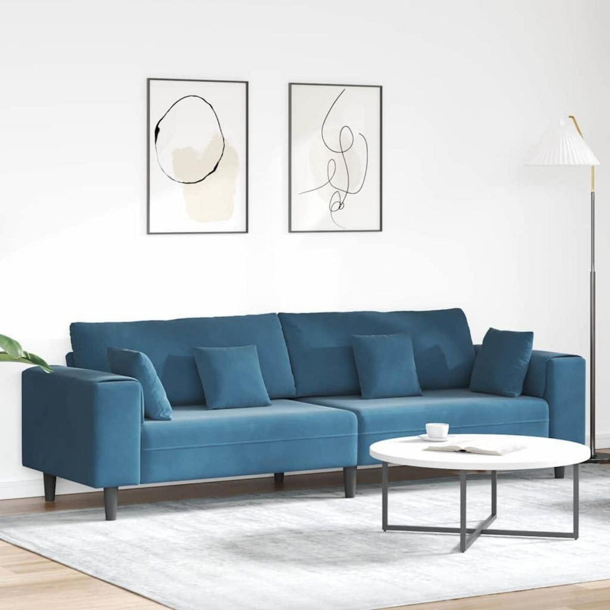 Samt Wohnlandschaft Blau – Modernes Sofa mit Eckarmlehnen