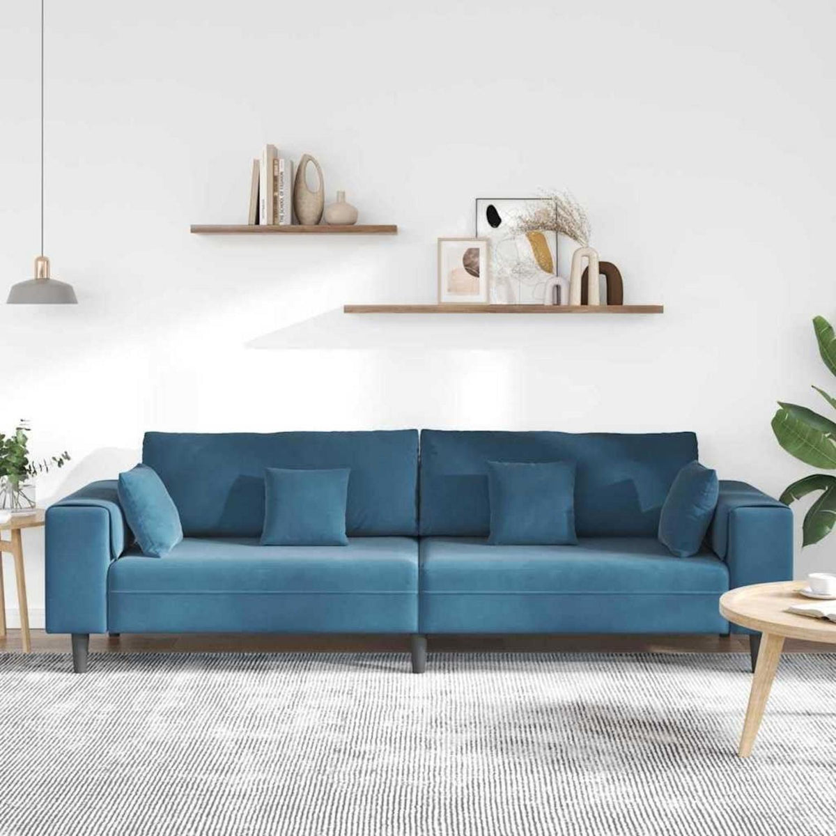 Samt Wohnlandschaft Blau – Modernes Sofa mit Eckarmlehnen