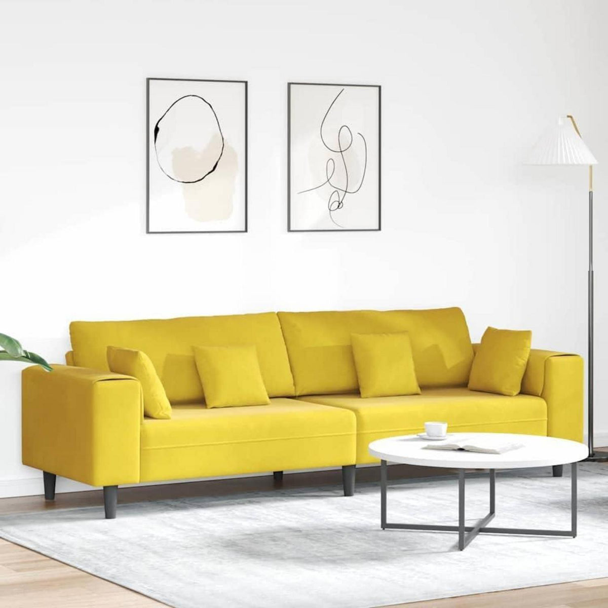 Gelbe Samt Wohnlandschaft mit Eckarmlehnen 210 cm