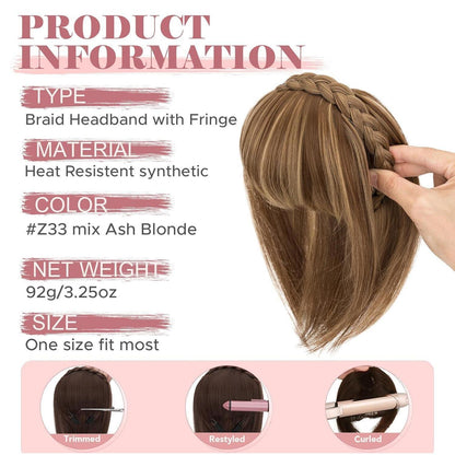Stirnband mit Pony – Goldbraun Mix Babyblond Haarteil