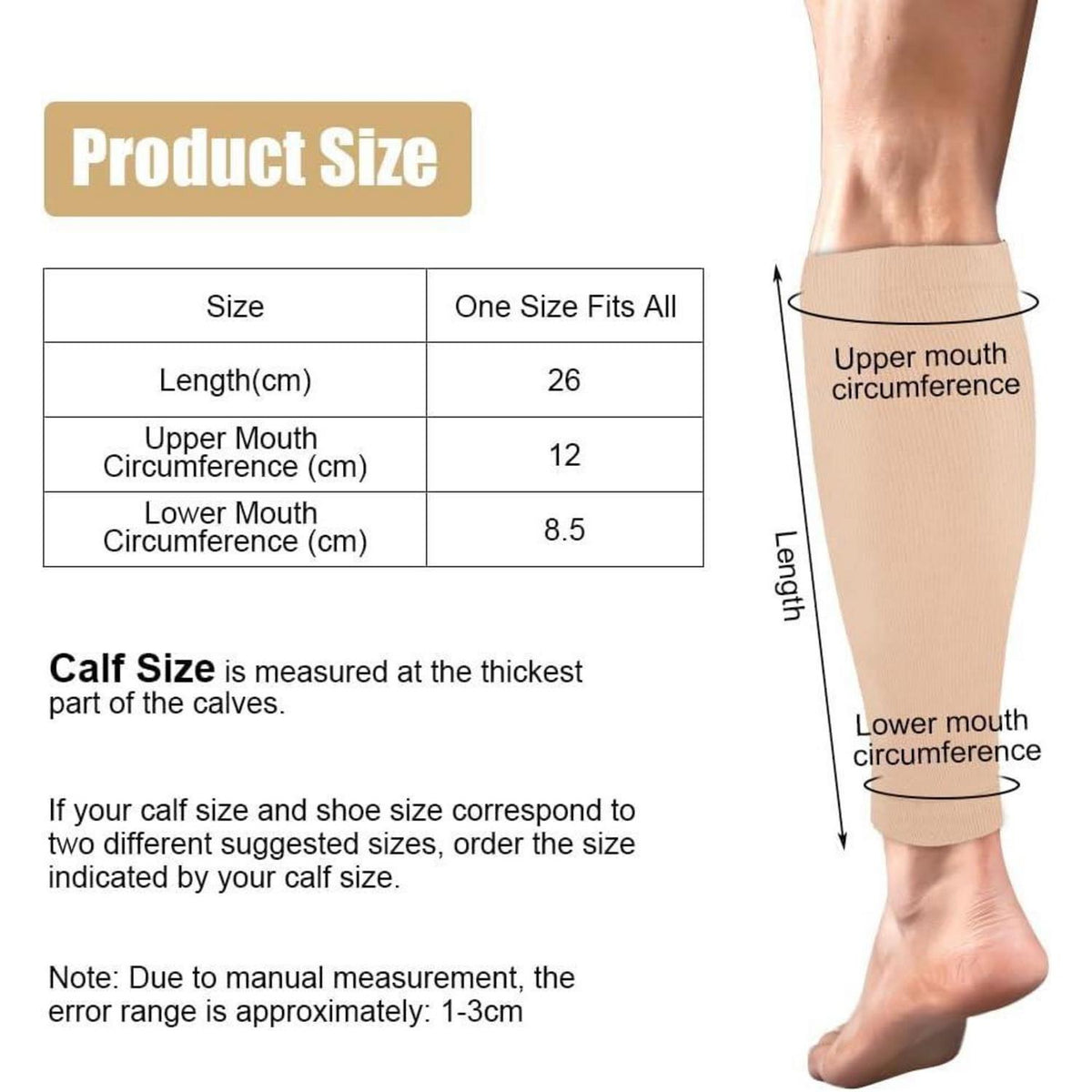 Kompression Wadenbandage für Sport & Alltag, Beige