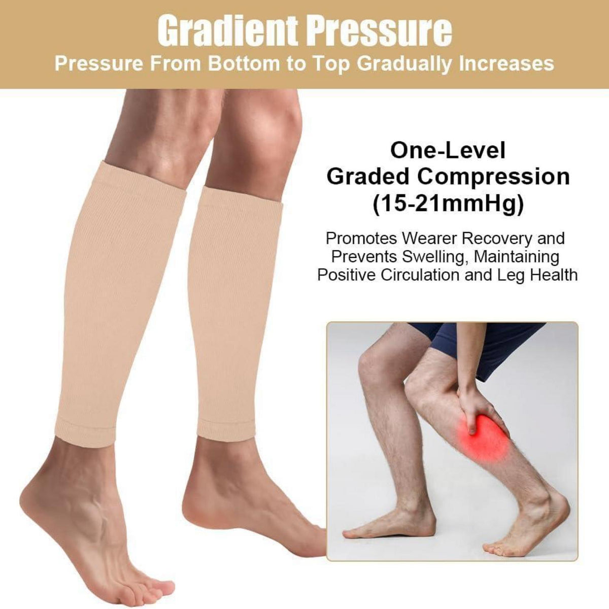 Kompression Wadenbandage für Sport & Alltag, Beige