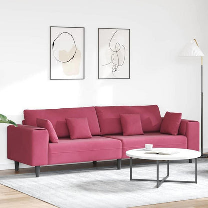 Weinrotes Samt Sofa mit breiten Armlehnen, 208 cm