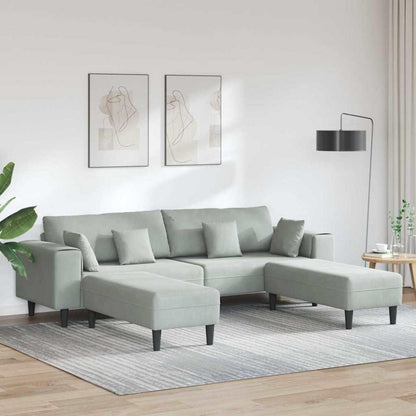 Polstersofa Samt Grau 208cm mit Ottomane & Kissen