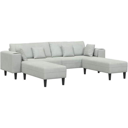 Polstersofa Samt Grau 208cm mit Ottomane & Kissen
