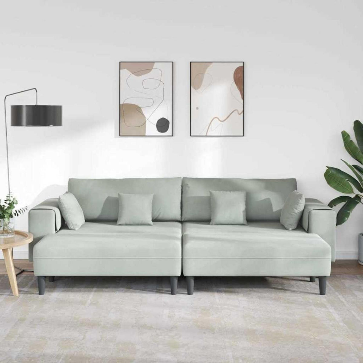 Polstersofa Samt Grau 208cm mit Ottomane & Kissen