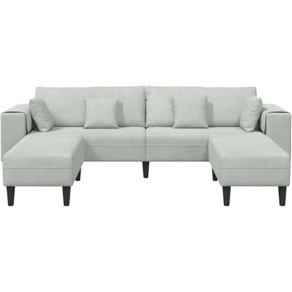 Polstersofa Samt Grau 208cm mit Ottomane & Kissen