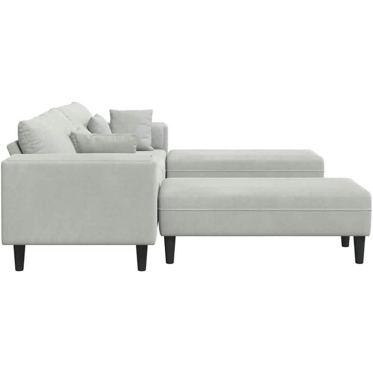 Polstersofa Samt Grau 208cm mit Ottomane & Kissen