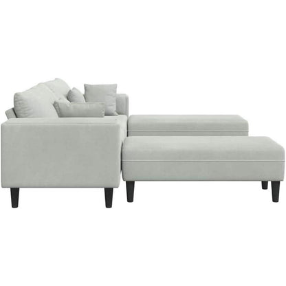 Polstersofa Samt Grau 208cm mit Ottomane & Kissen
