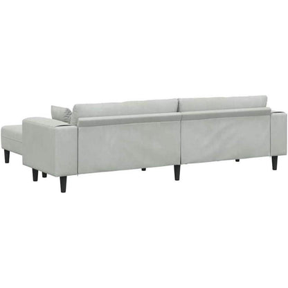 Polstersofa Samt Grau 208cm mit Ottomane & Kissen