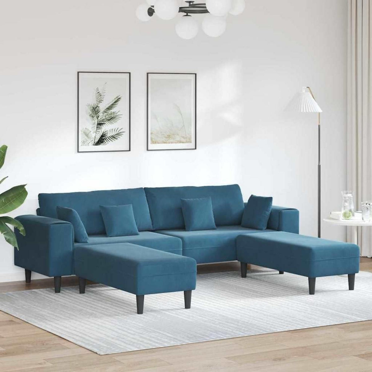 Samt Wohnlandschaft mit Schlaffunktion & Ottomane, Blau