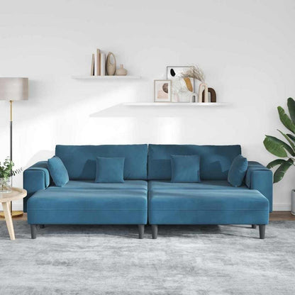 Samt Wohnlandschaft mit Schlaffunktion & Ottomane, Blau