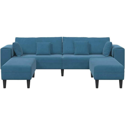 Samt Wohnlandschaft mit Schlaffunktion & Ottomane, Blau