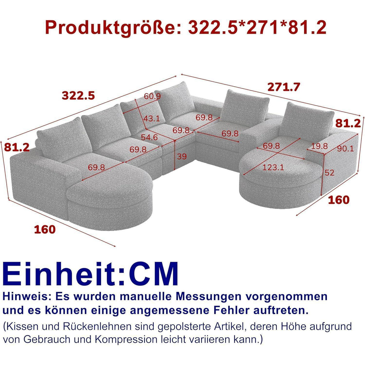 Modulares Ecksofa mit Chaiselongue – Beige Chenille Sofa