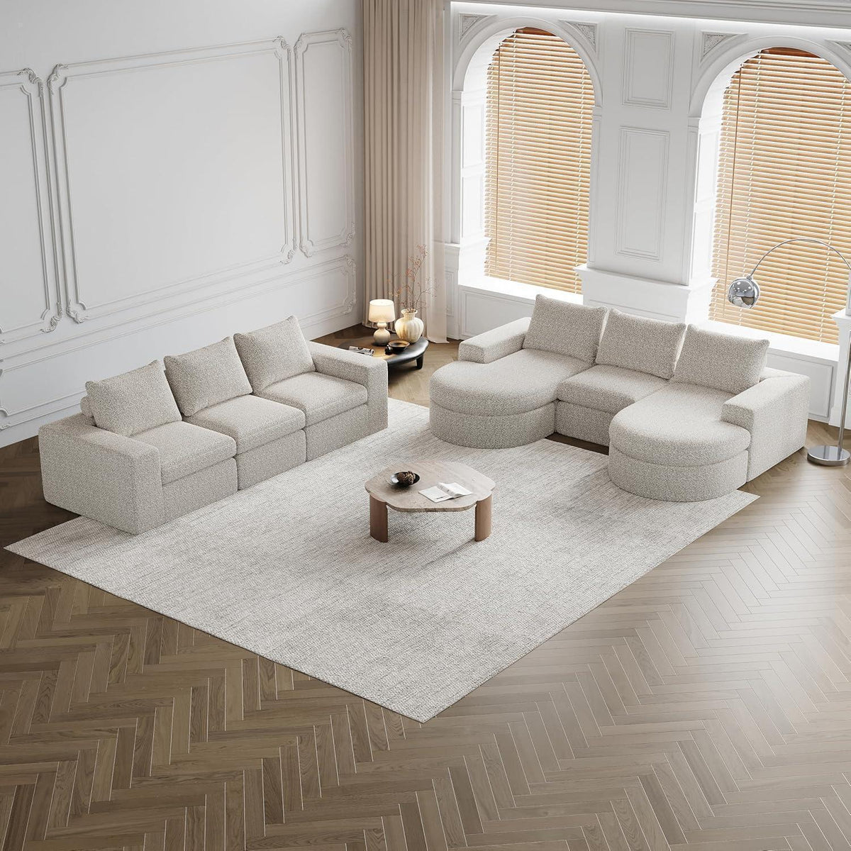 Modulares Ecksofa mit Chaiselongue – Beige Chenille Sofa