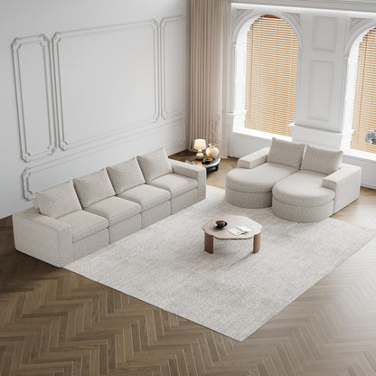 Modulares Ecksofa mit Chaiselongue – Beige Chenille Sofa