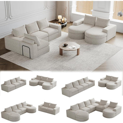 Modulares Ecksofa mit Chaiselongue – Beige Chenille Sofa
