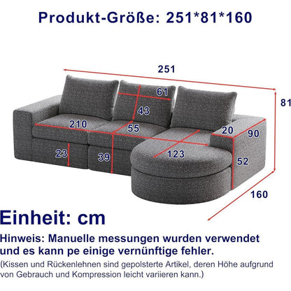 Modulares Ecksofa mit Chaiselongue, Grau – 251x160x81cm